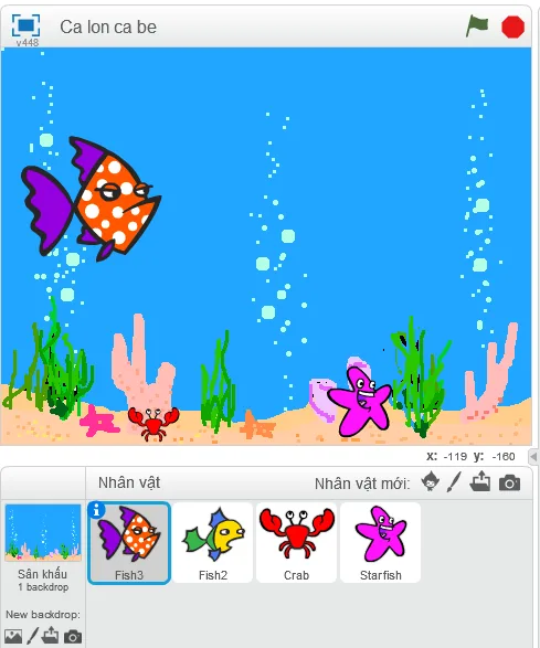 Làm trò chơi cá lớn ăn cá bé bằng Scratch